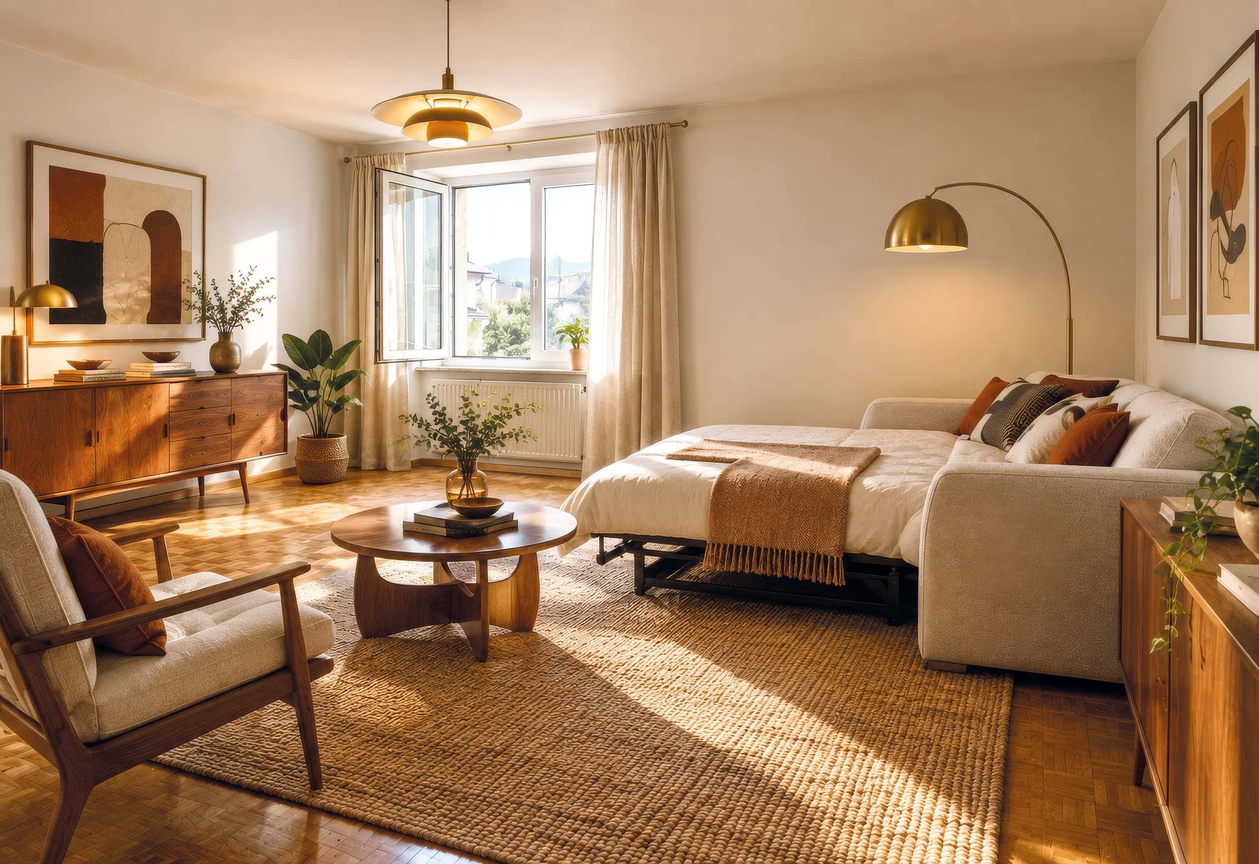 Apartment kaufen in Salzburg — Wohn- Schlafbereich – Bild mit KI generiert